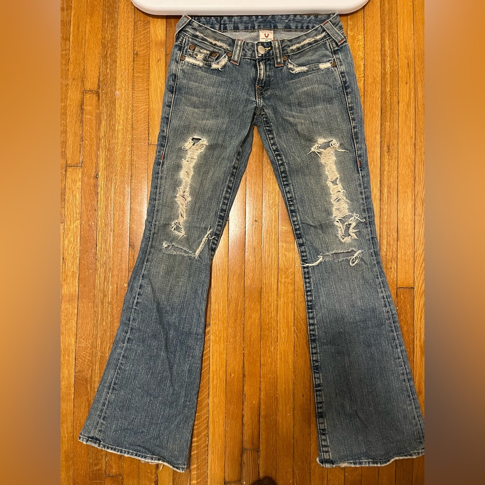Vintage True Religion Low Rise Distressed Flares